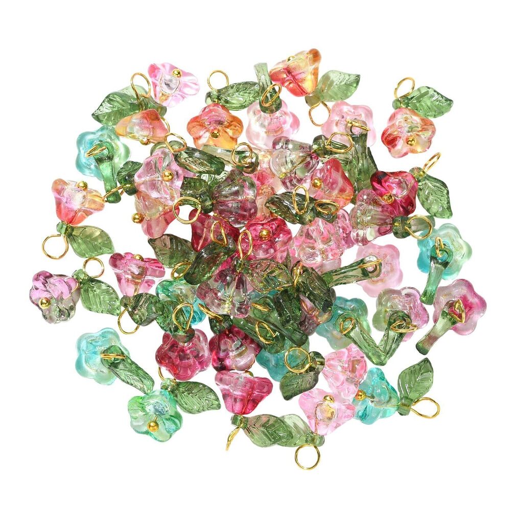 5398 50pcs 5 Colors Trumpet Flower Glass Charms Floral Leaf Transparent - Picture 9 of 9